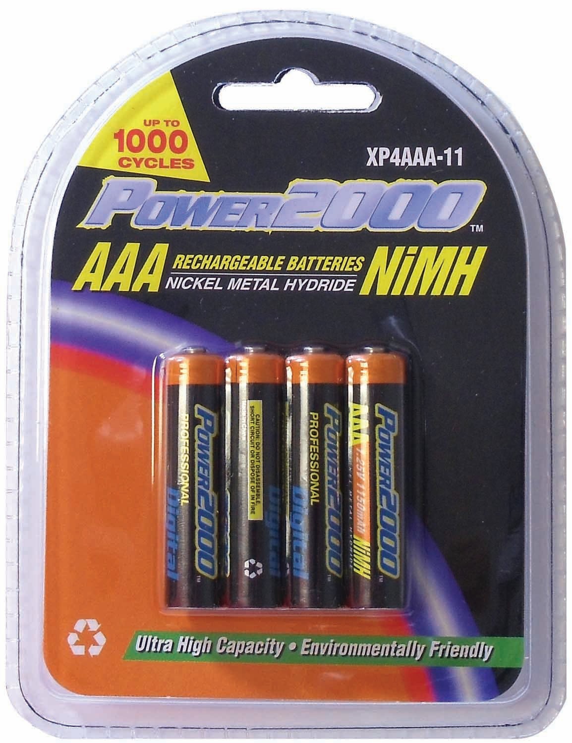 POWER 2000 PERFORMANCE SERIES 1,150mAh 4 PACK "AAA" NICKLE METAL HYDRIDE RECHARGEABLE BATTERIES