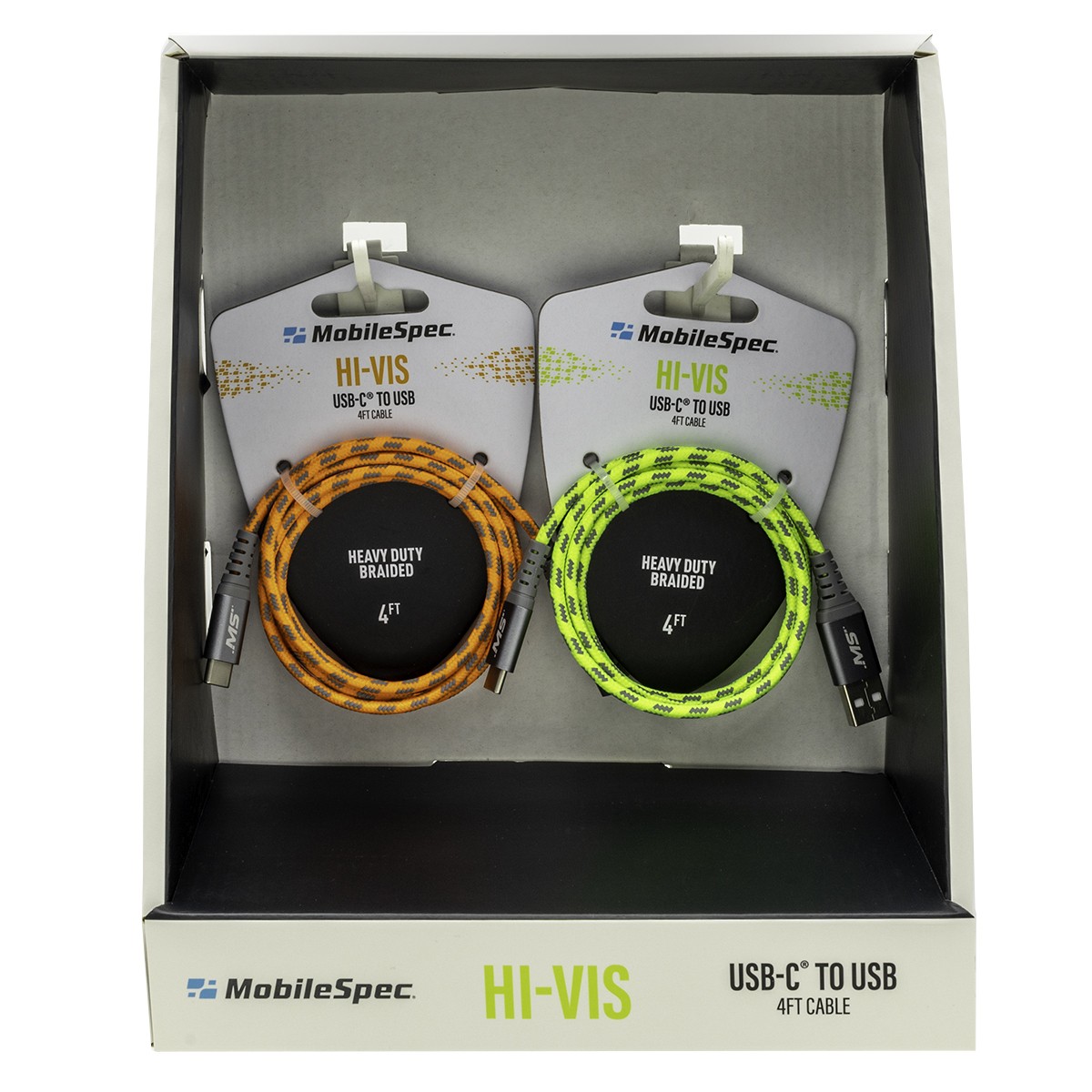 HiVis 4ft USB-C to USB-A Cable 12pc PDQ