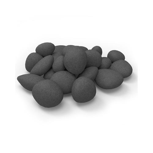 24 Piece Ceramic Fireplace Pebble Set In Black