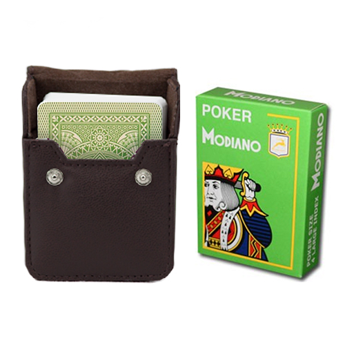 Lt Green Modiano Cristallo, Poker Size, 4 PIP w Leather Case