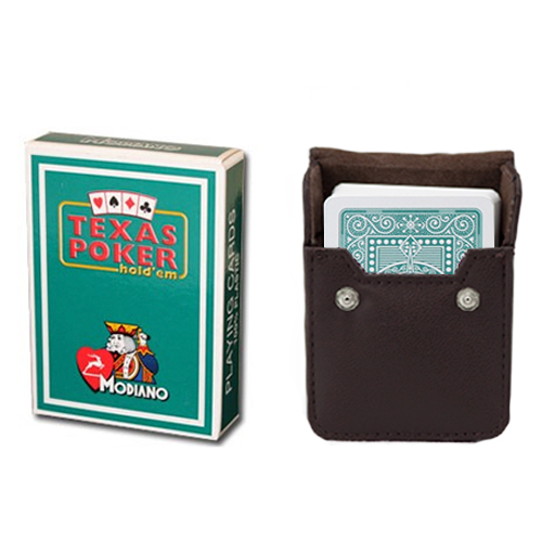 Dark Green Modiano Texas, Poker-Jumbo Cards w/ Leather Case 