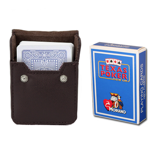 Light Blue Modiano Texas, Poker-Jumbo Cards w/ Leather Case 