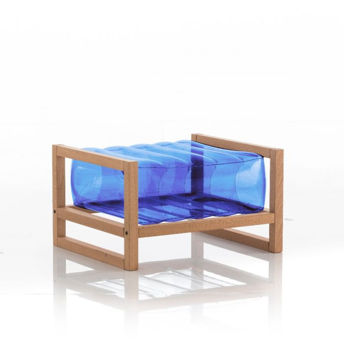 YOKO POUF EKO WOOD Frame CRYSTAL BLUE