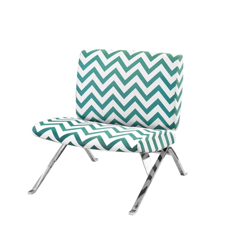 ACCENT CHAIR - TEAL " CHEVRON " FABRIC / CHROME METAL 