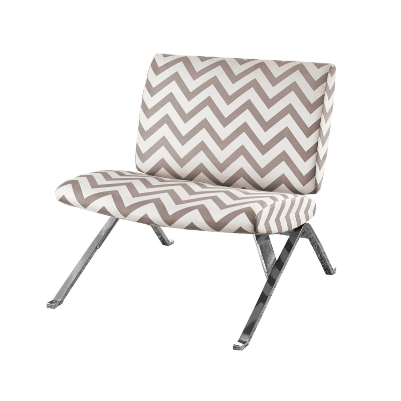 ACCENT CHAIR - DARK TAUPE " CHEVRON " WITH CHROME METAL 