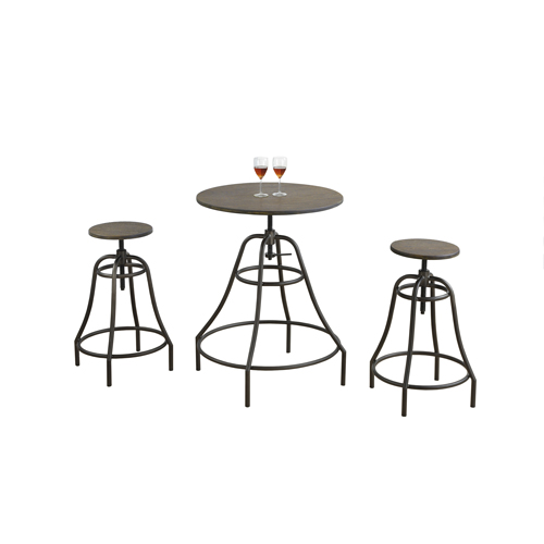 DINING SET - 3PCS SET / DISTRESSED BROWN / BRONZE METAL