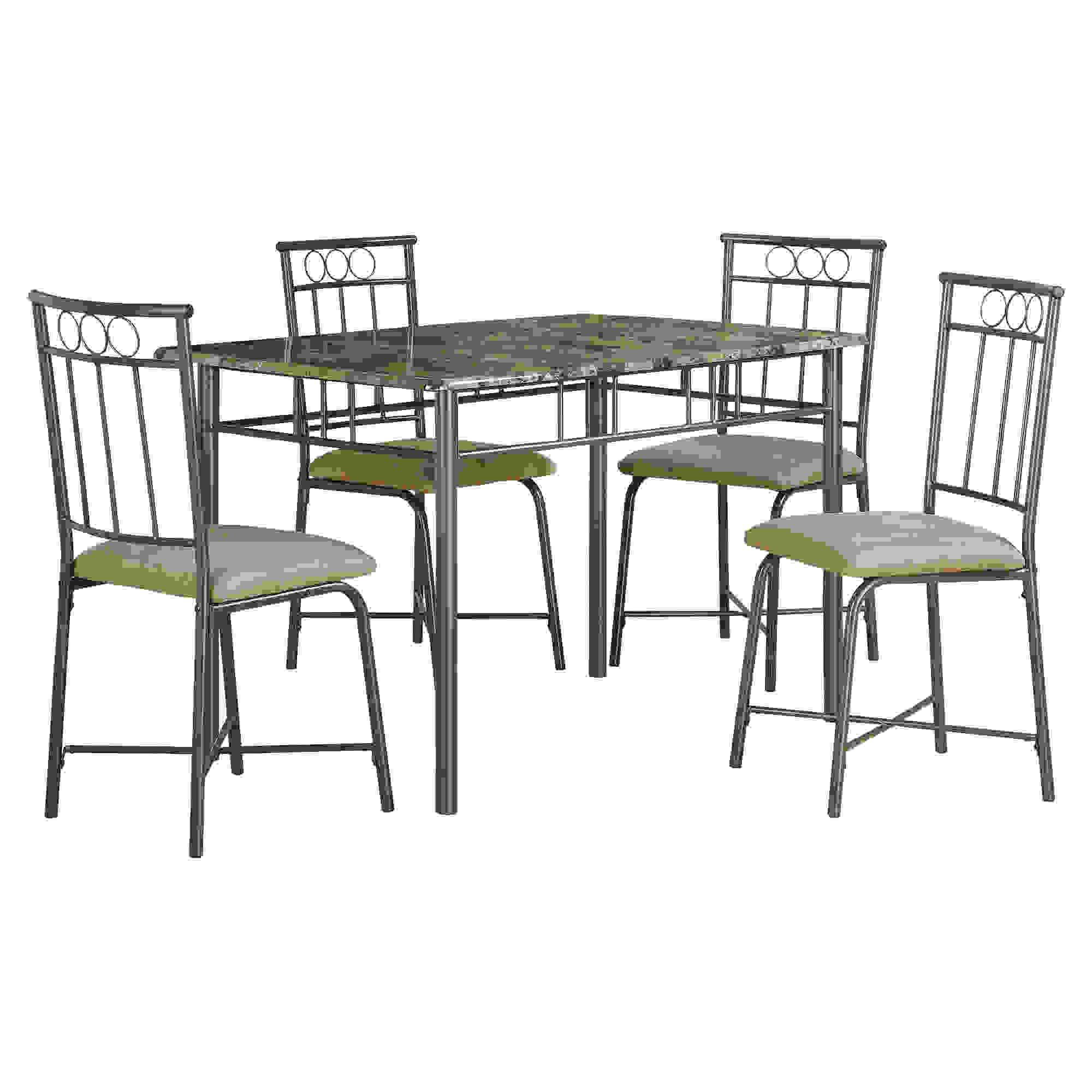 DINING SET - 5PCS SET / CAPPUCCINO MARBLE / BRONZE METAL 