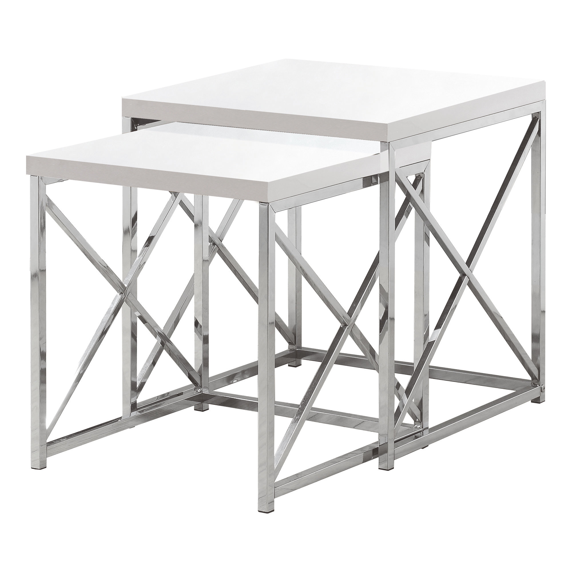 NESTING TABLE - 2PCS SET / GLOSSY WHITE / CHROME METAL