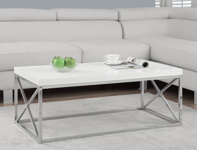 COFFEE TABLE - GLOSSY WHITE WITH CHROME METAL