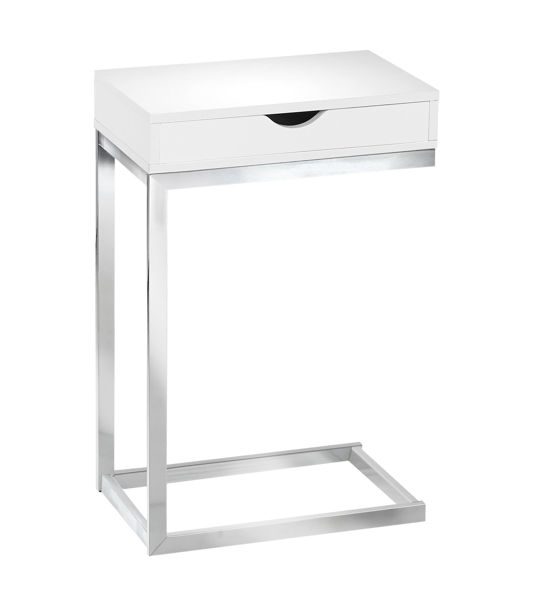 Side Accent Table - Chrome Metal / Glossy  With A Drawer
