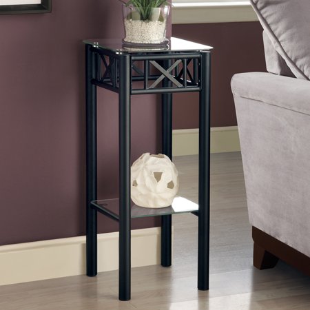 PLANT STAND - BLACK METAL WITH TEMPERED GLASS TOPS