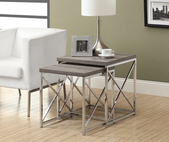 NESTING TABLE - 2PCS SET / DARK TAUPE WITH CHROME METAL