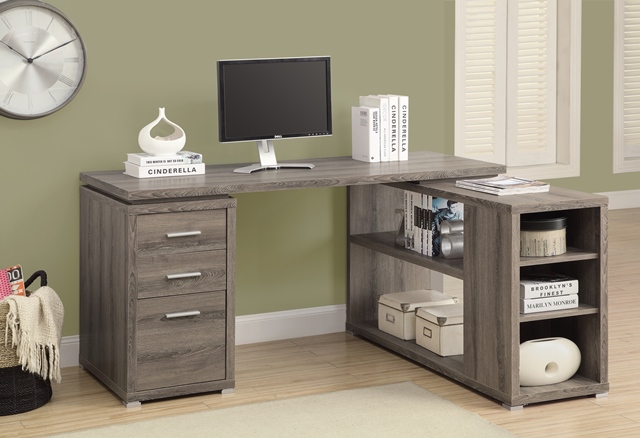 Hollow-Core "L" Shaped Computer Desk, Left Or Right Facing, Dark Taupe