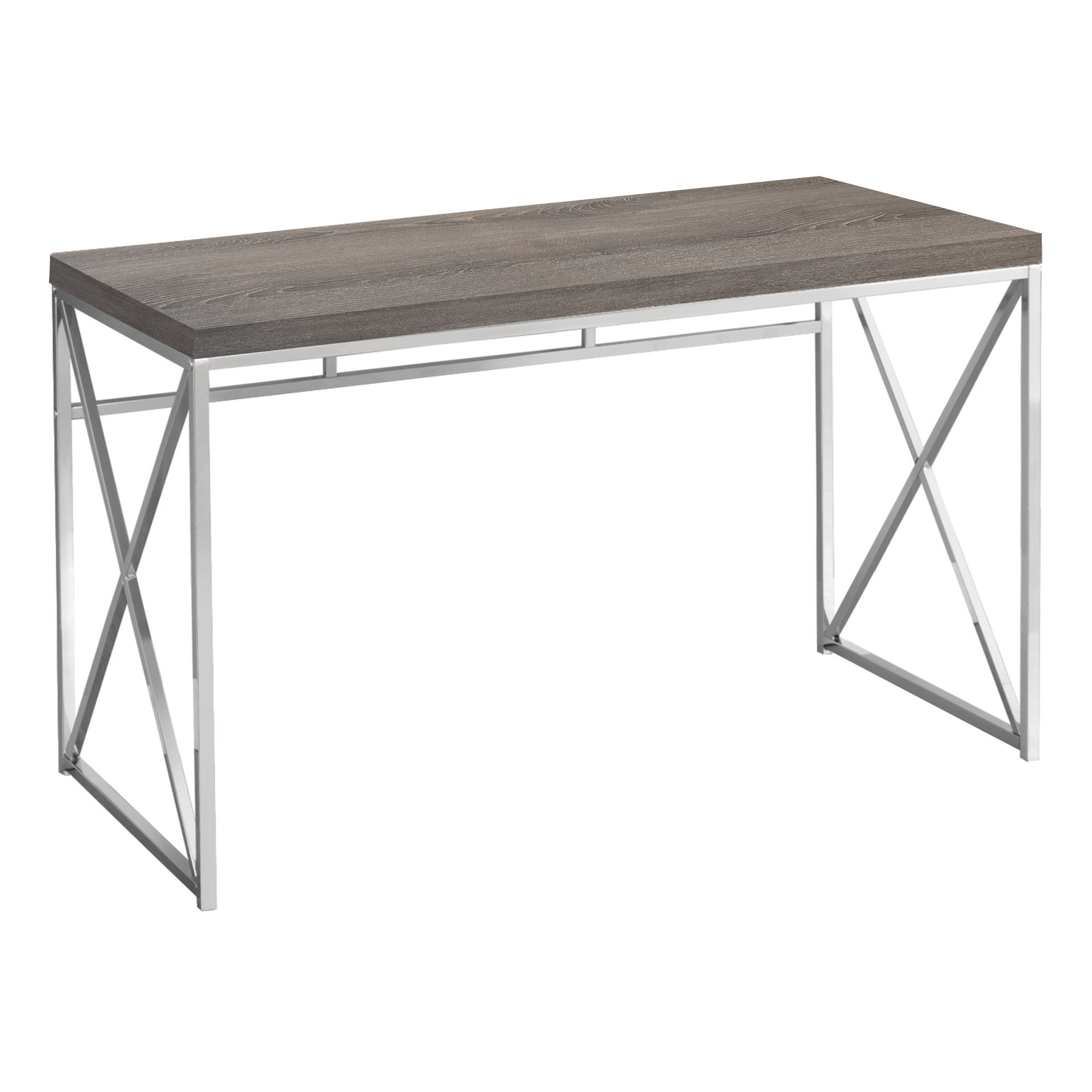 48" Computer Desk Criss-Cross Metal Legs, Chrome Metal Base and Dark Taupe Top