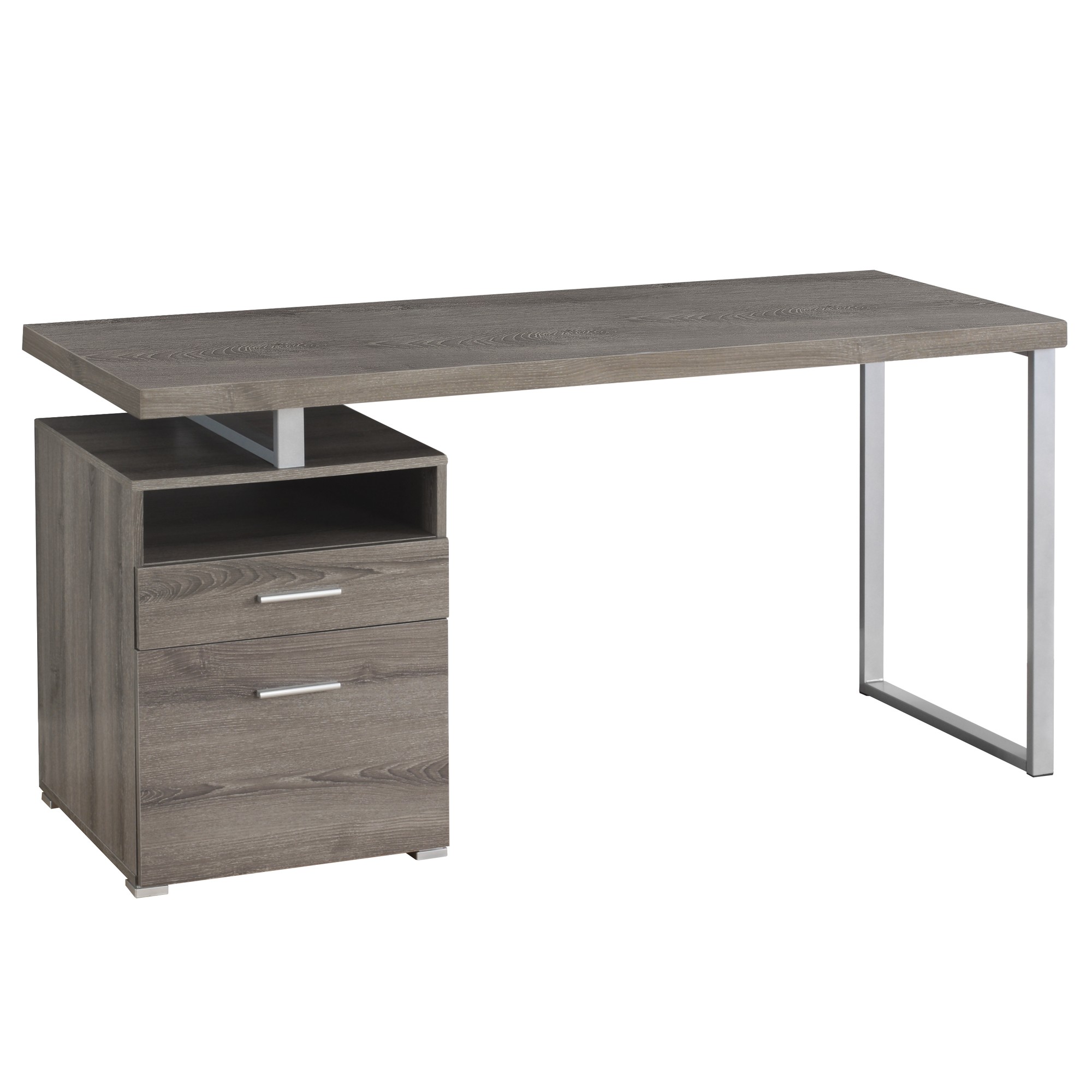 60&quot; Computer Desk, Silver Metal Legs and Dark Taupe Top