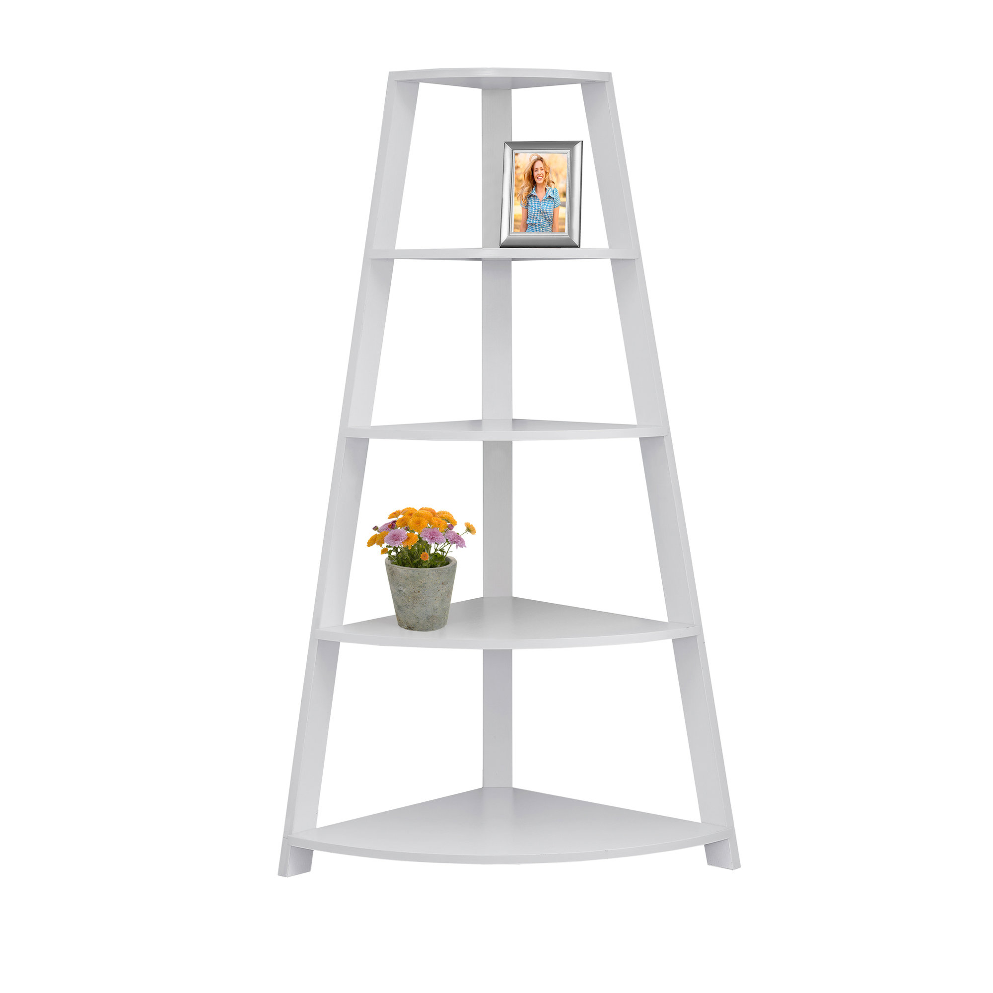 BOOKCASE - 60"H / WHITE CORNER ACCENT ETAGERE