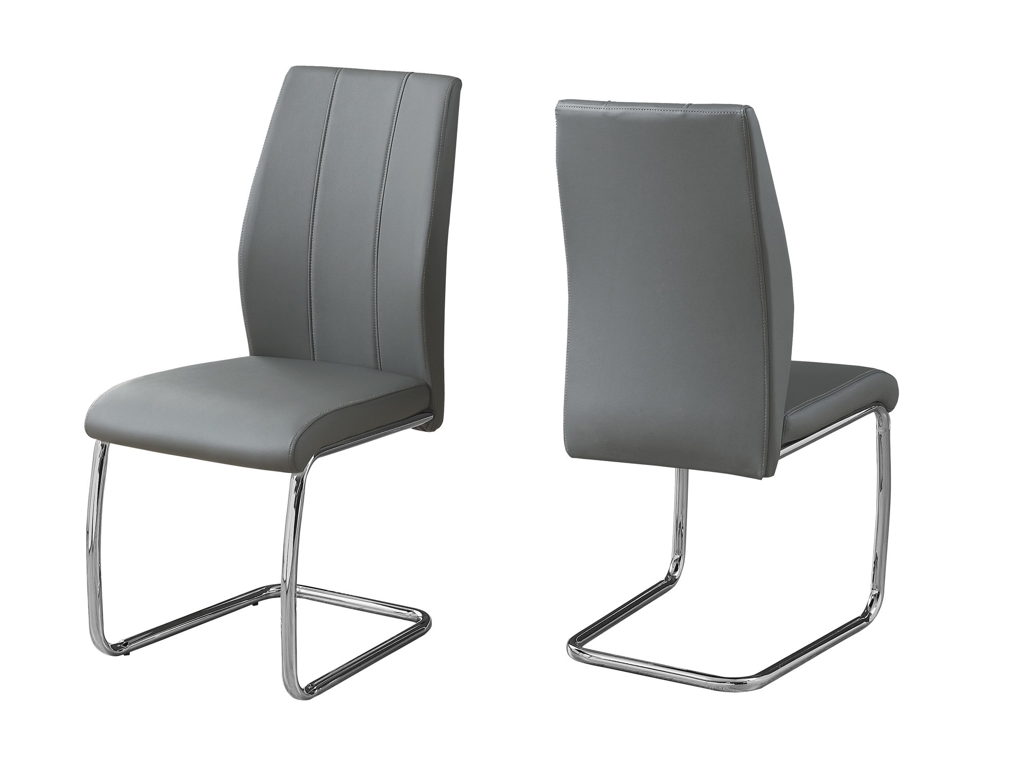 DINING CHAIR - 2PCS / 39"H / GREY LEATHER-LOOK / CHROME