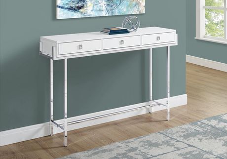 CONSOLE TABLE - 48"L / GLOSSY WHITE / CHROME METAL