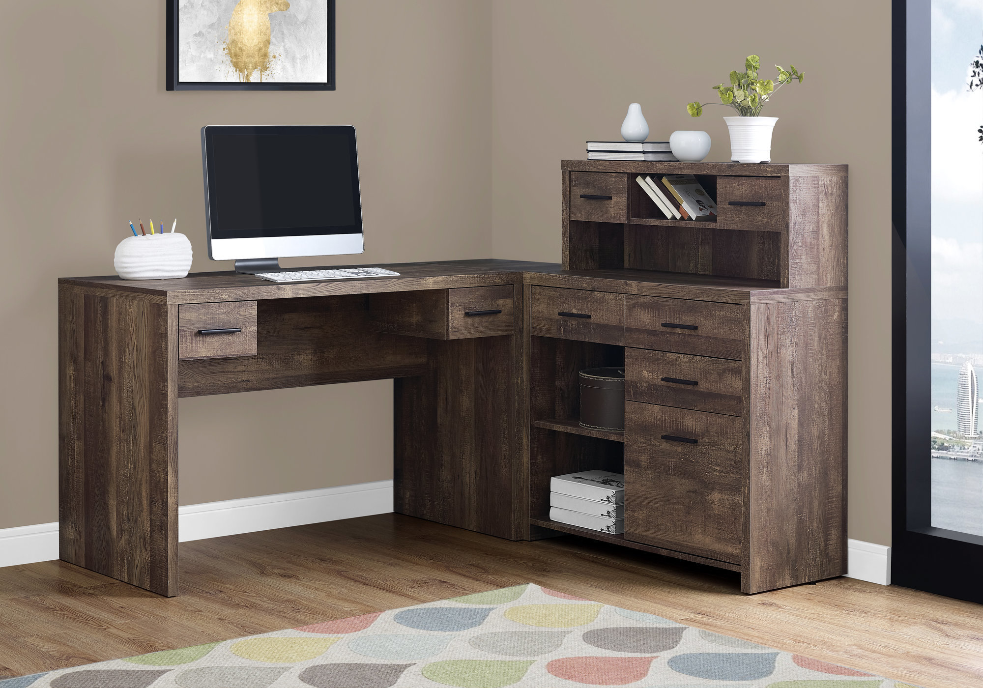 COMPUTER DESK - BROWN RECLAIMED WOOD LOOK L/R FACING CORNER