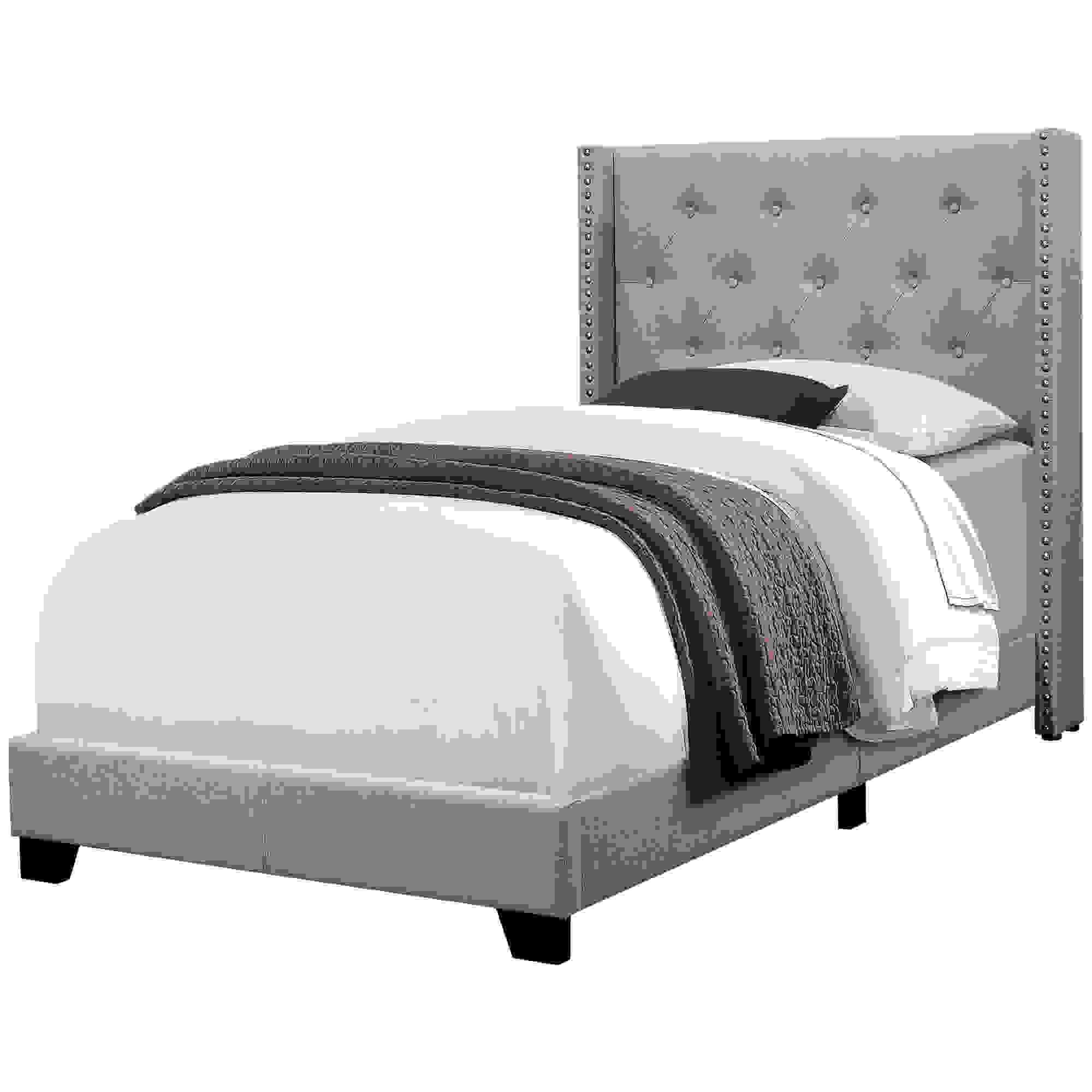 BED - TWIN SIZE / GREY LINEN WITH CHROME TRIM