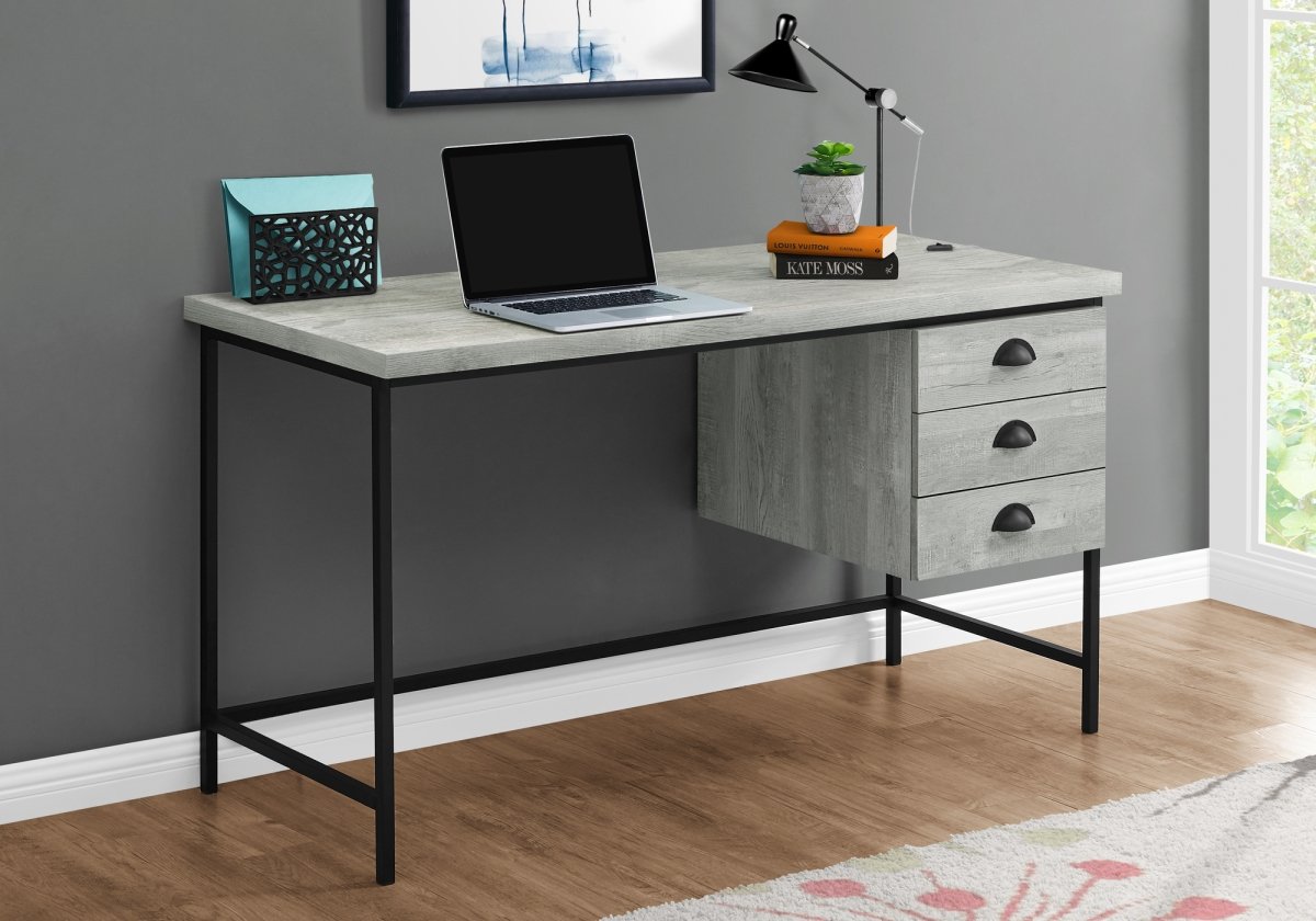 COMPUTER DESK - 55"L / GREY RECLAIMED WOOD / BLACK METAL