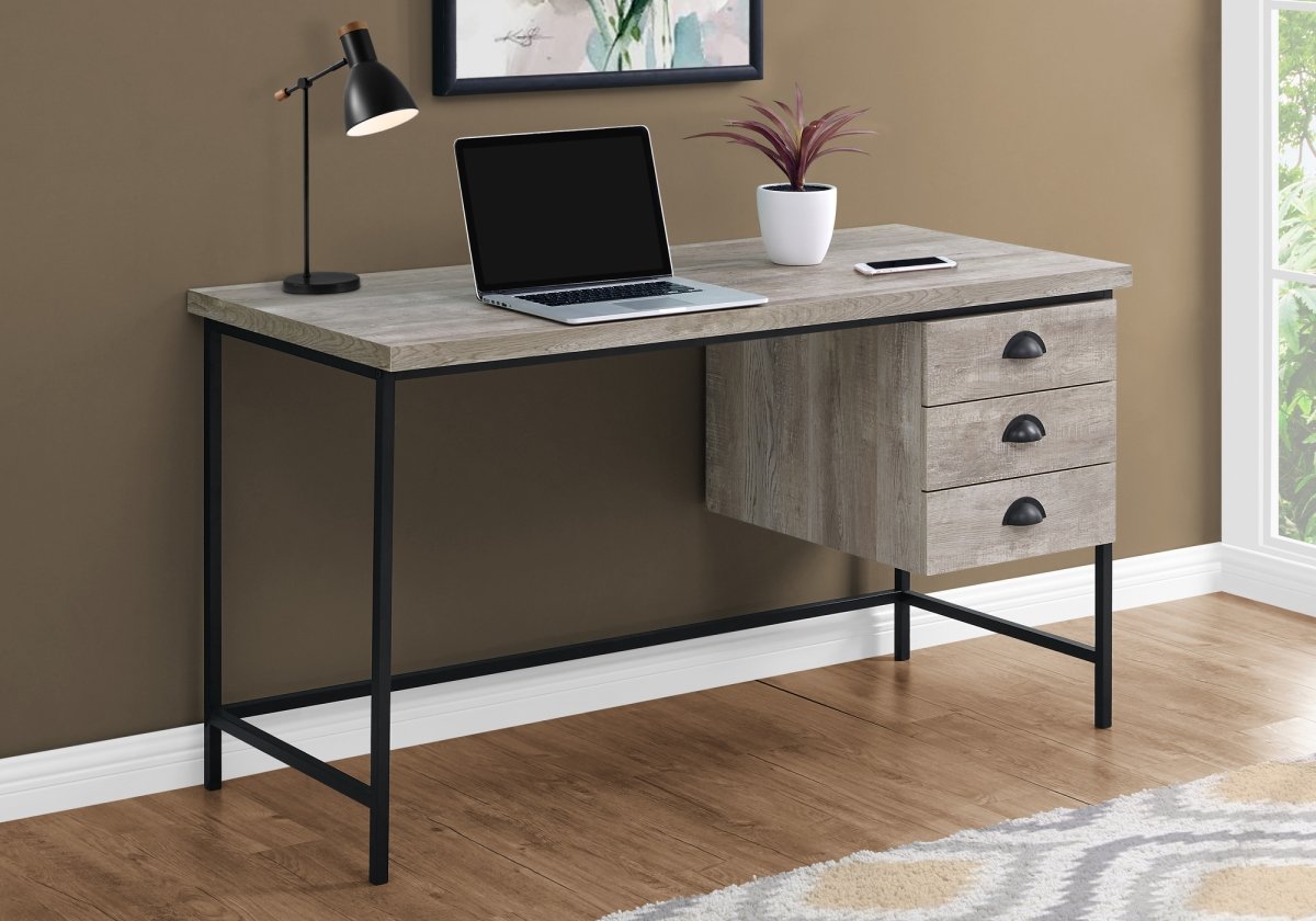 COMPUTER DESK - 55"L / TAUPE RECLAIMED WOOD / BLACK METAL