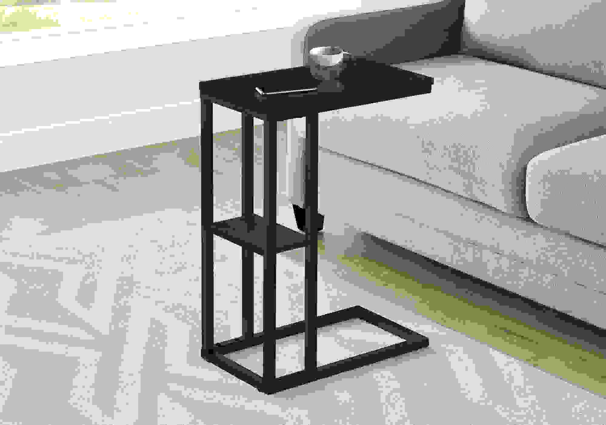 ACCENT TABLE - 25"H / ESPRESSO / BLACK METAL