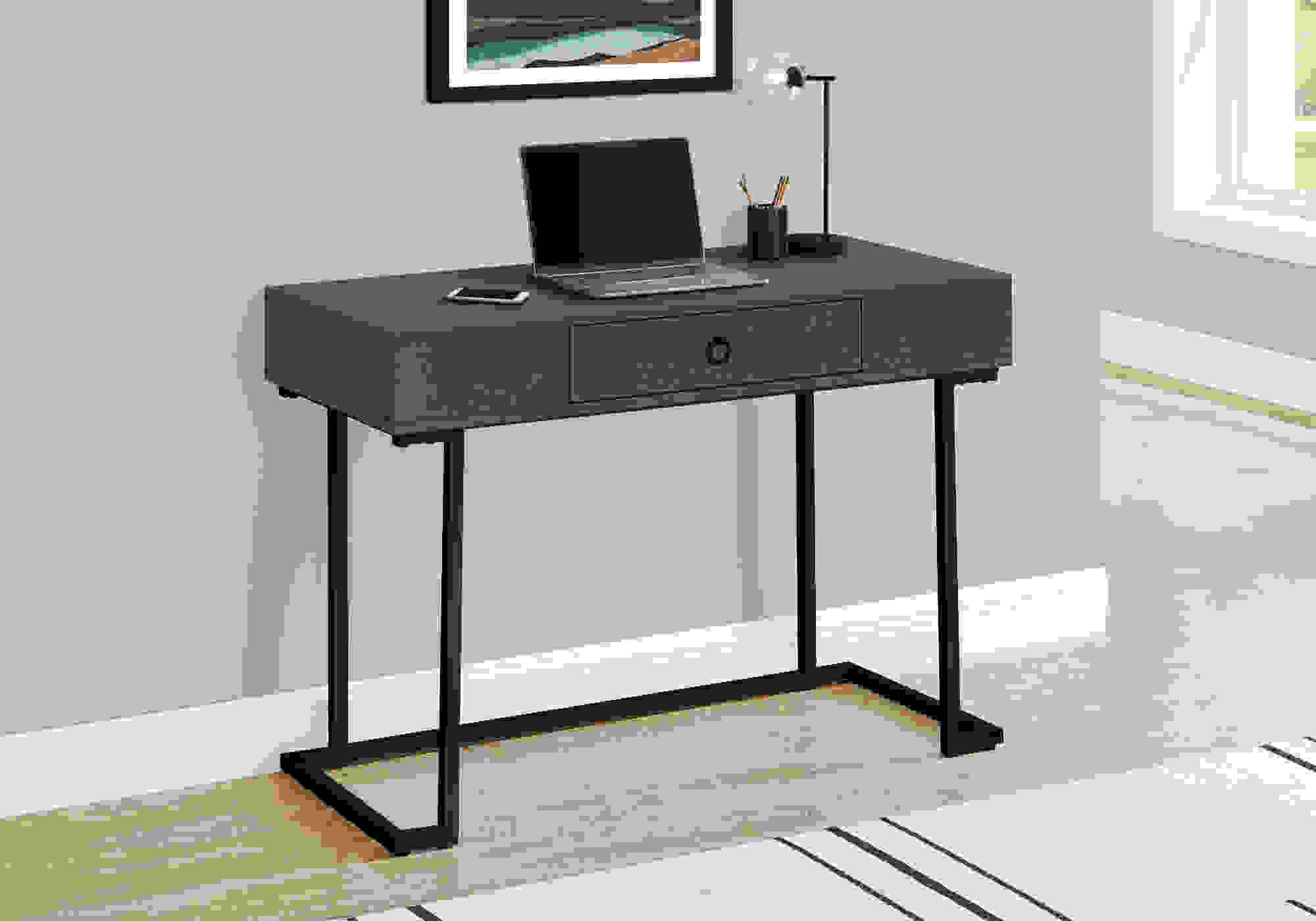 COMPUTER DESK - 42"L / MODERN GREY / BLACK METAL