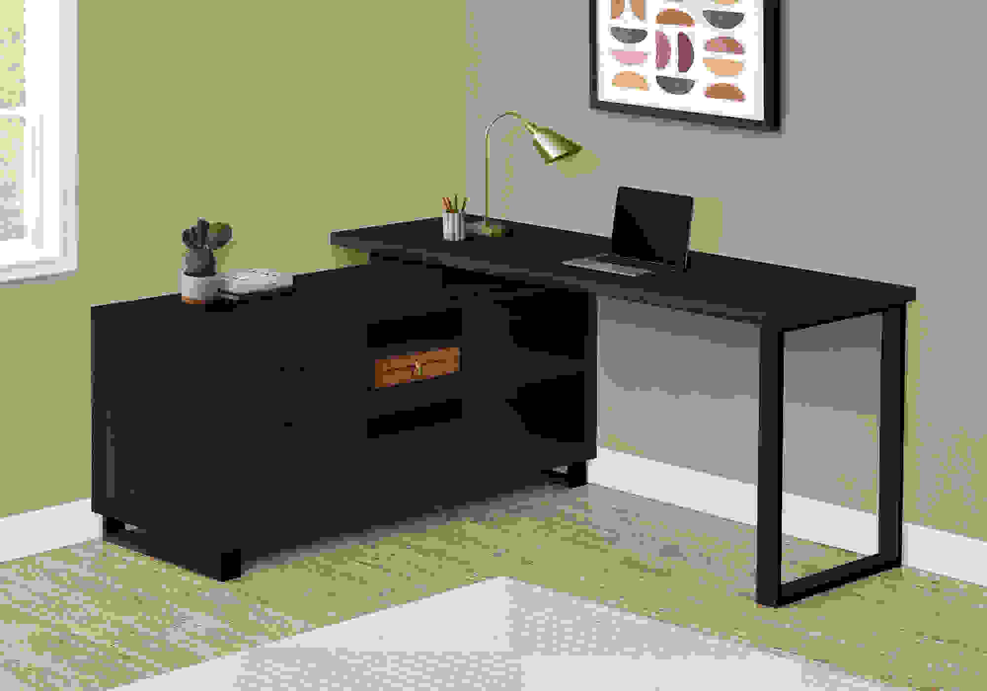 COMPUTER DESK - 72"L ESPRESSO / BLACK EXECUTIVE CORNER