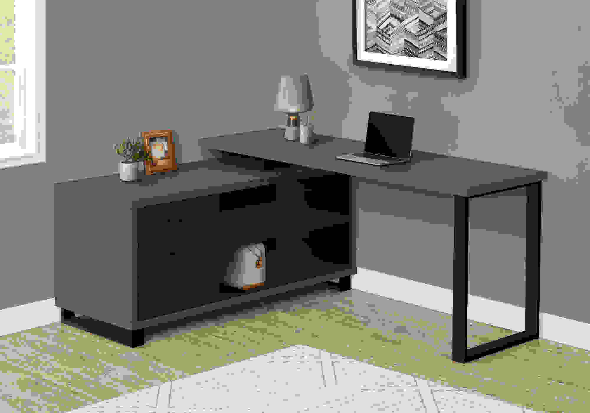 COMPUTER DESK - 72"L MODERN GREY / BLACK EXECUTIVE CORNER