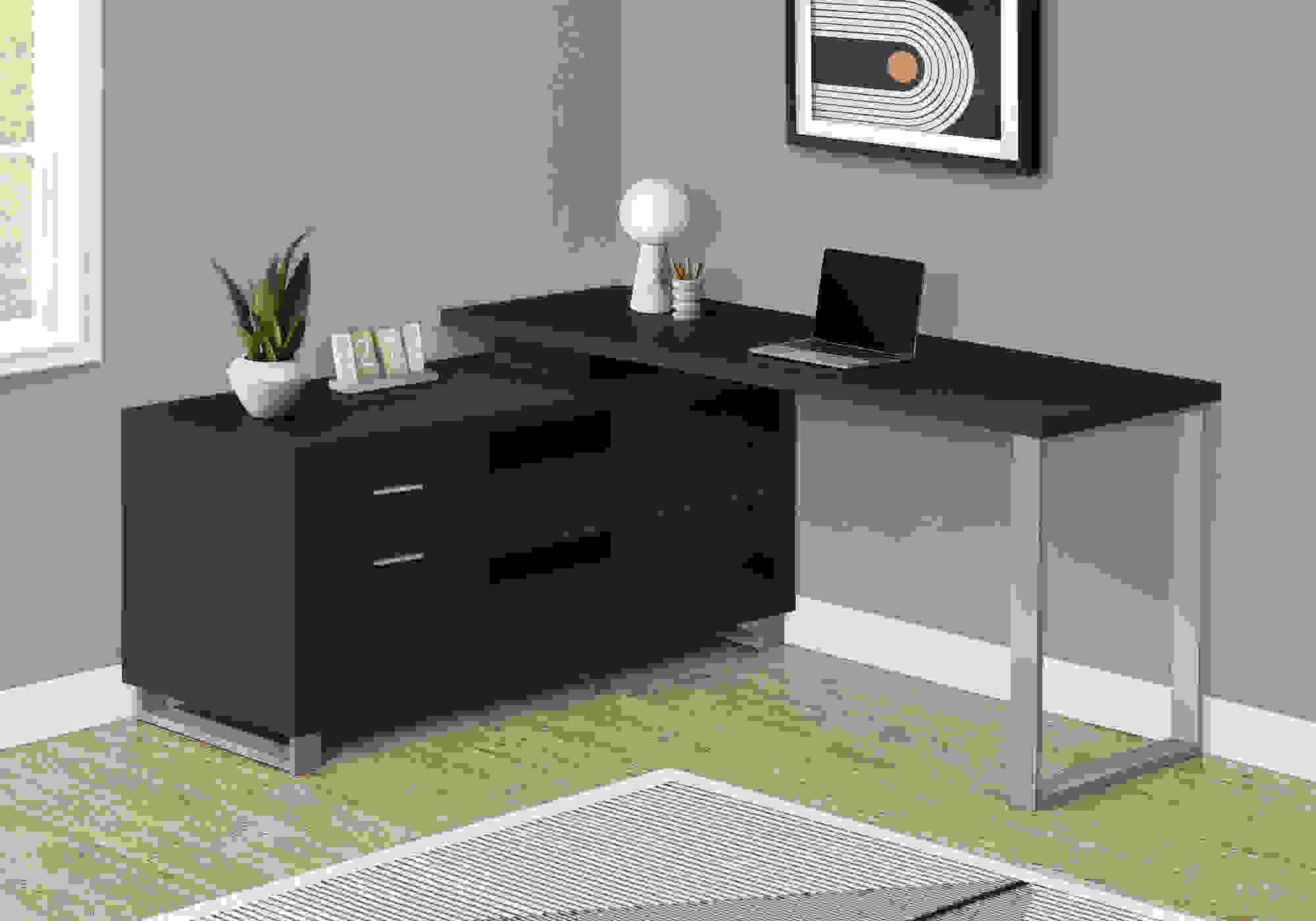 COMPUTER DESK - 72"L BLACK / SILVER EXECUTIVE CORNER