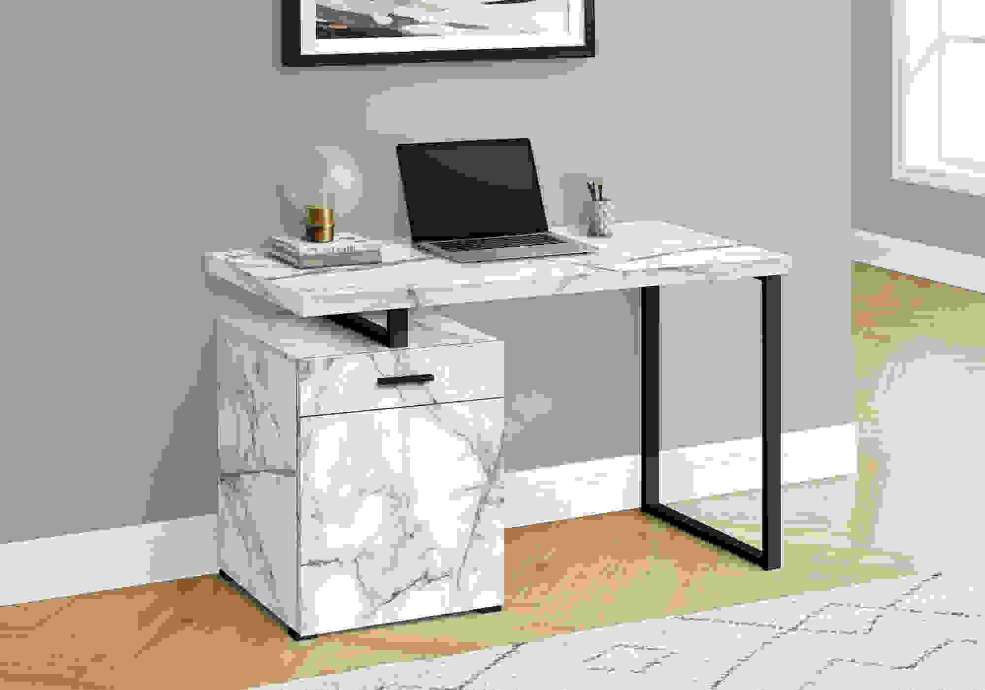 COMPUTER DESK - 48"L / WHITE MARBLE LEFT OR RIGHT FACING