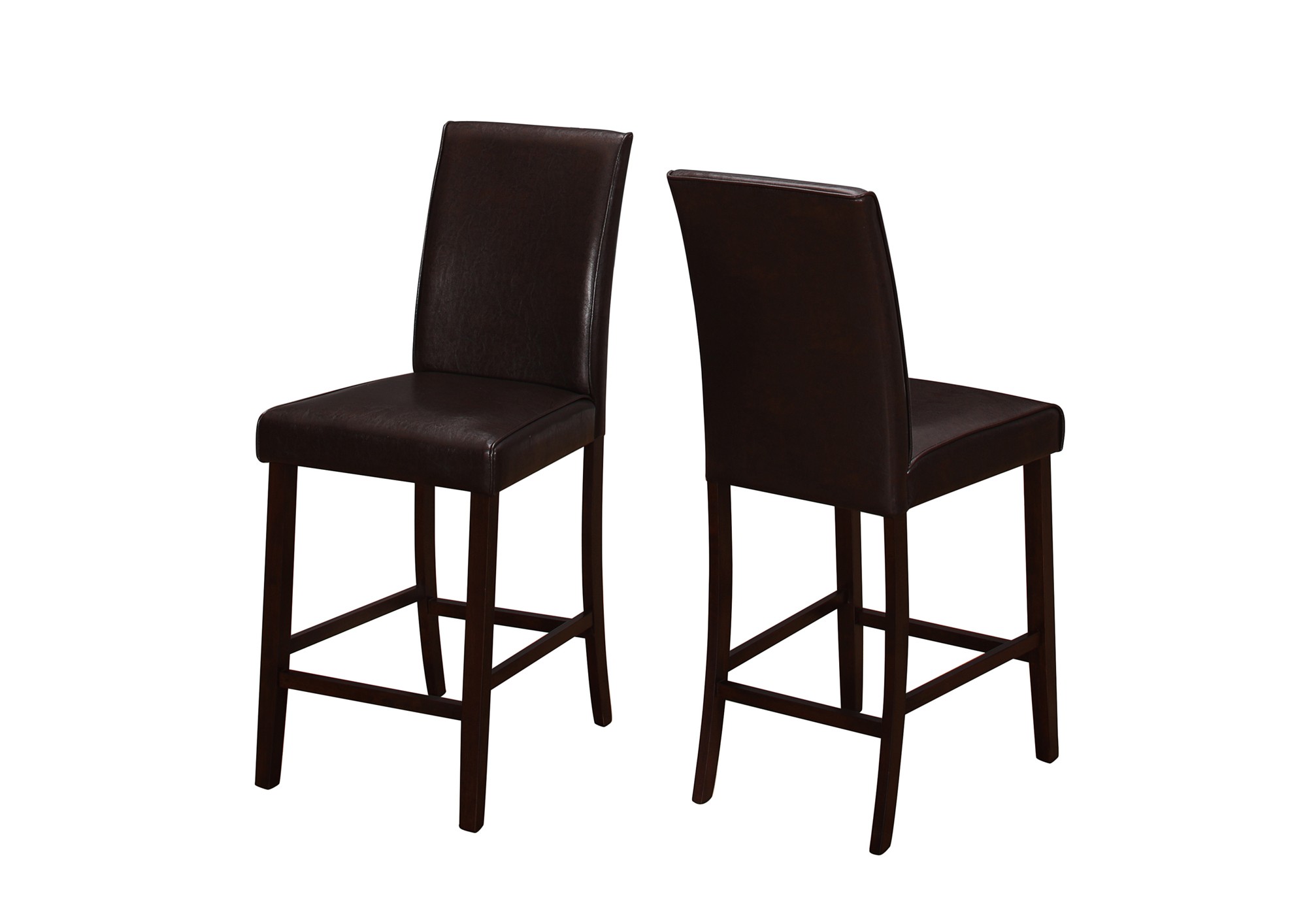 DINING CHAIR - 2PCS / BROWN LEATHER-LOOK COUNTER HEIGHT