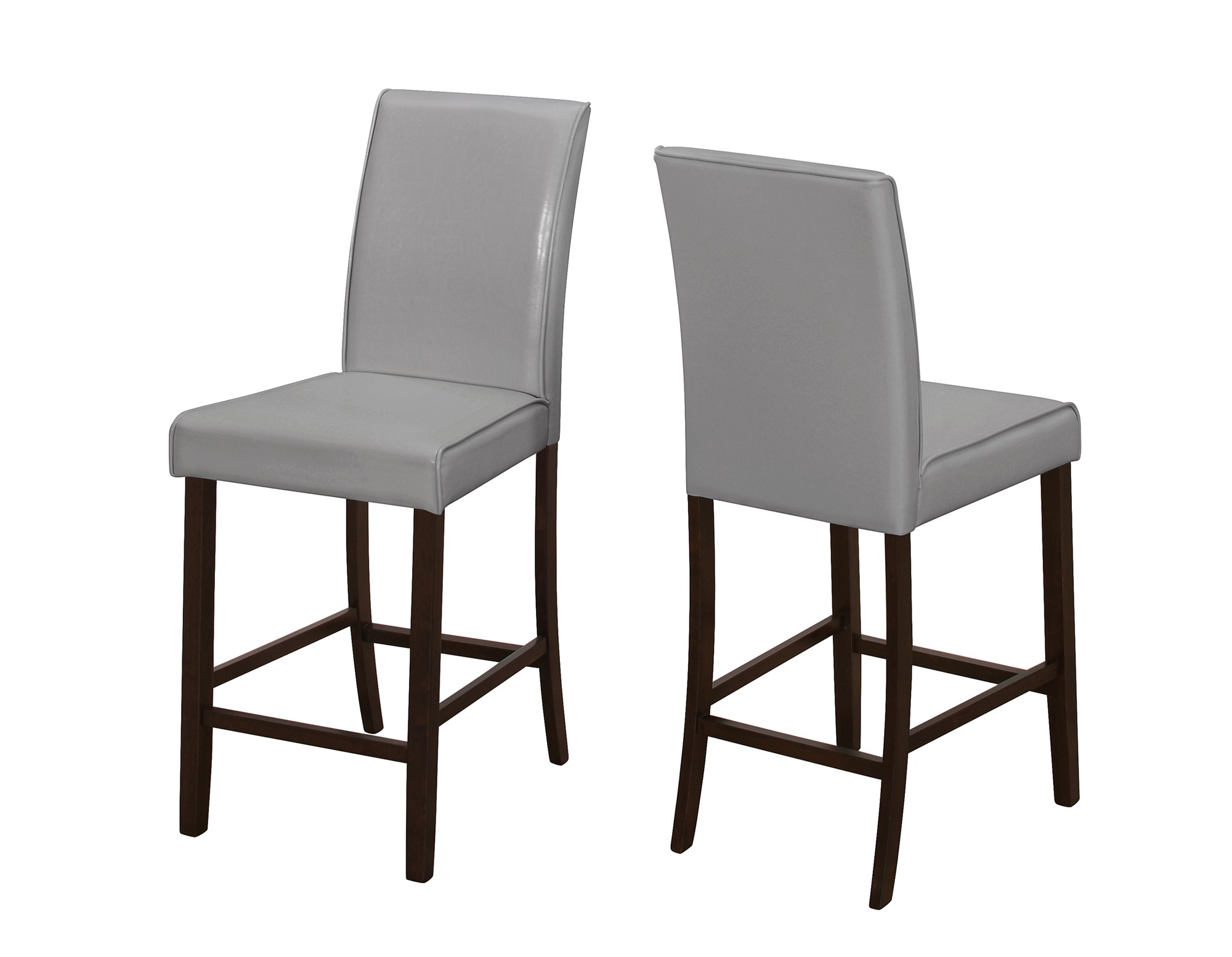 DINING CHAIR - 2PCS / GREY LEATHER-LOOK COUNTER HEIGHT