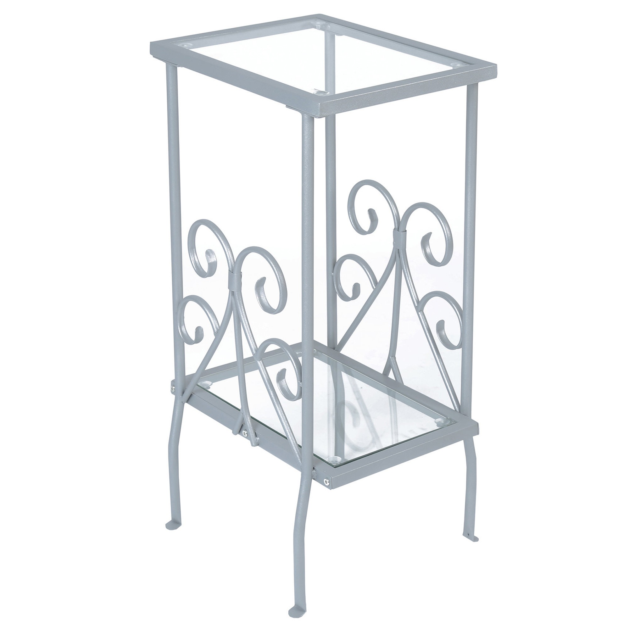 ACCENT TABLE - 30"H / SILVER METAL WITH TEMPERED GLASS