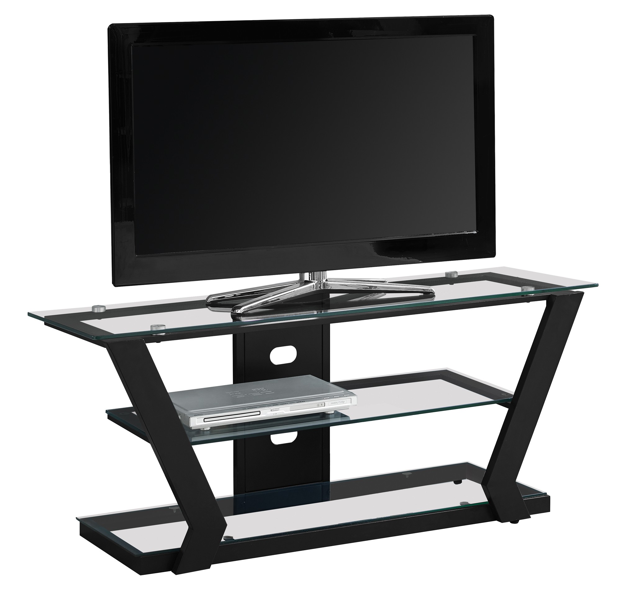 TV STAND - 48"L / BLACK METAL WITH TEMPERED GLASS