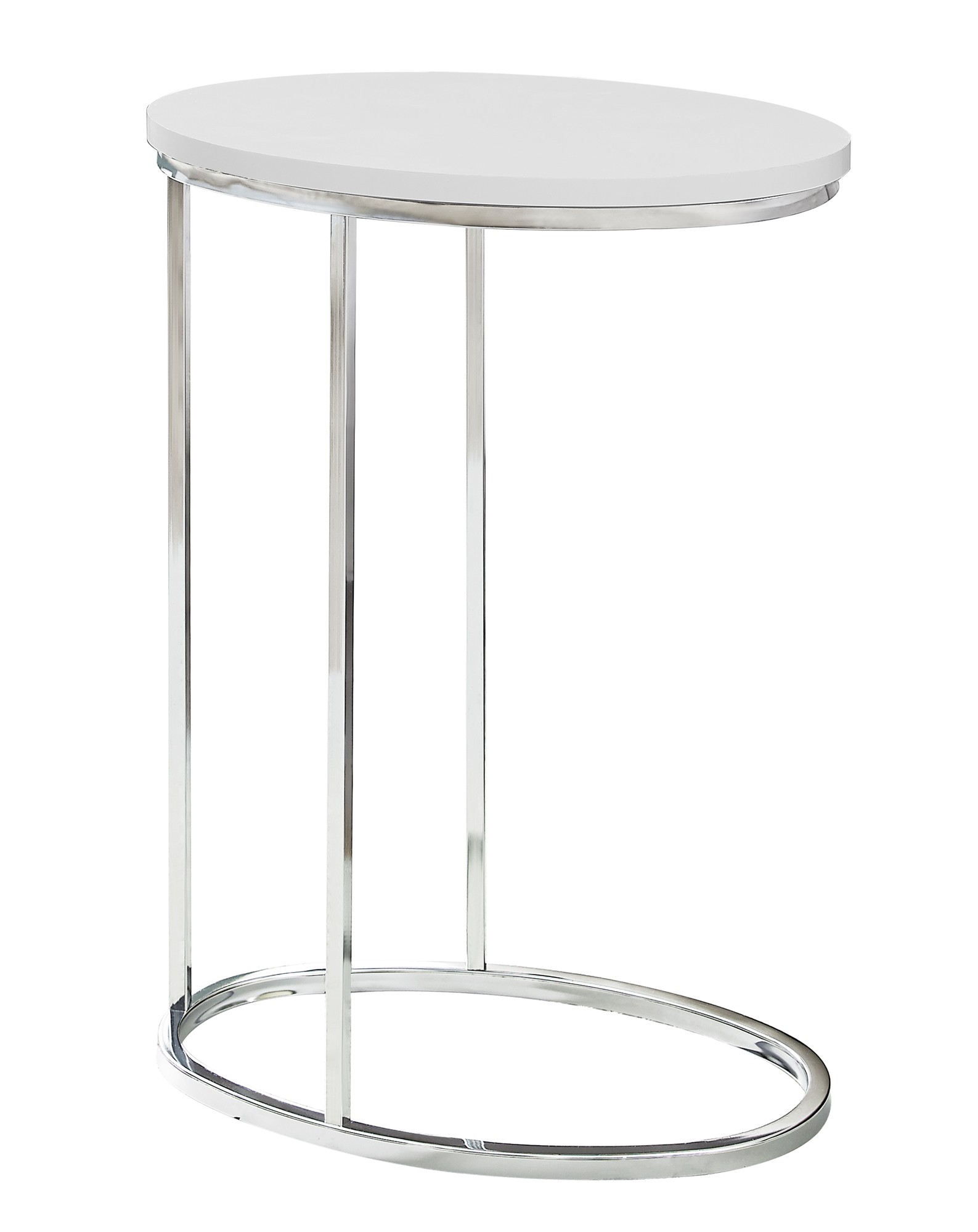 ACCENT TABLE - OVAL / GLOSSY WHITE WITH CHROME METAL