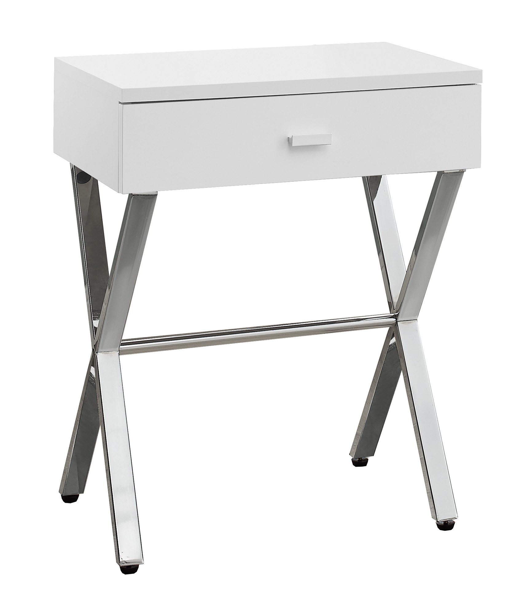 Side Accent Table - 24"H / Glossy  / Chrome Metal With Drawer