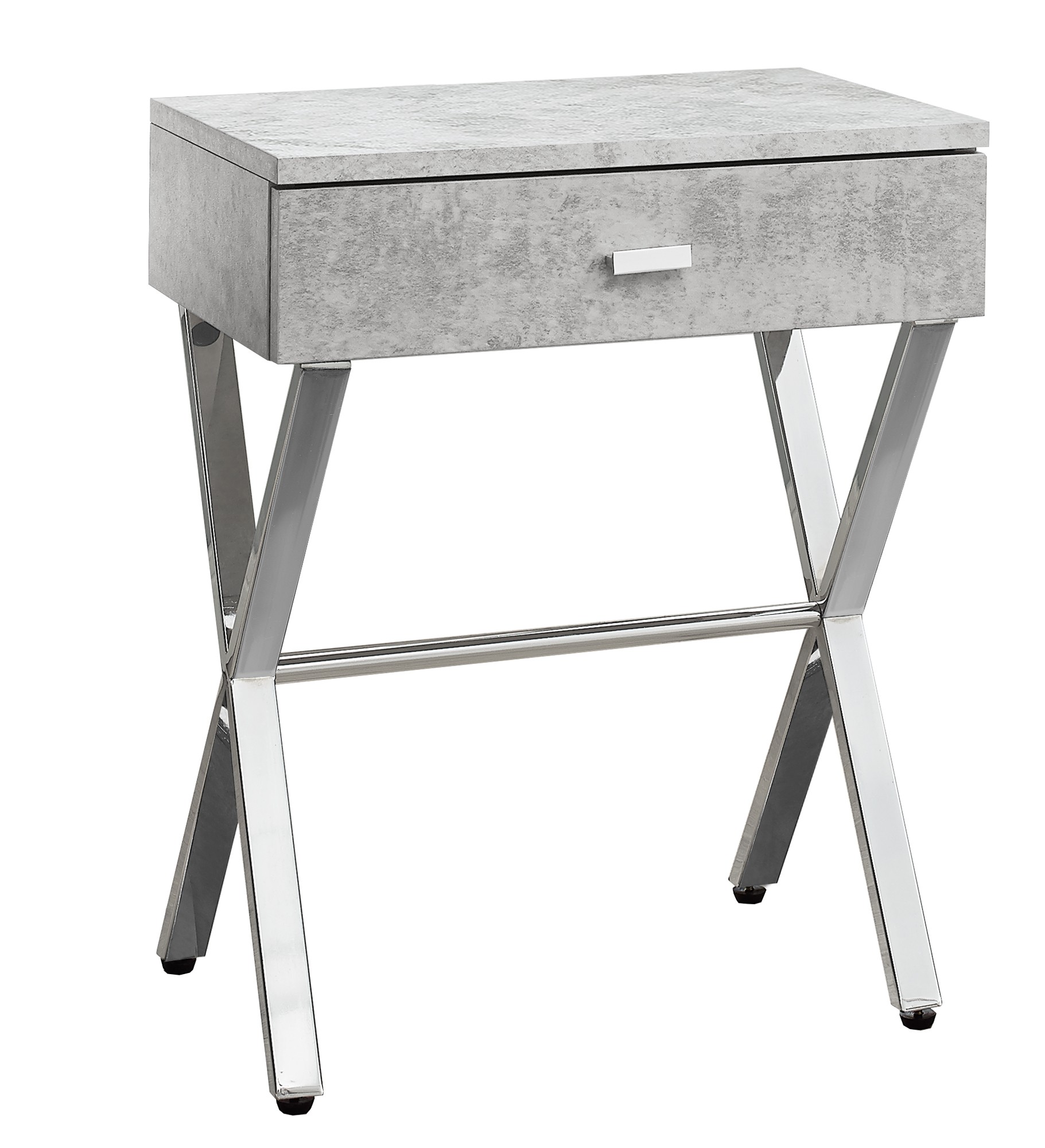 Side Accent Table - 24"H /Cement / Chrome Metal With Drawer