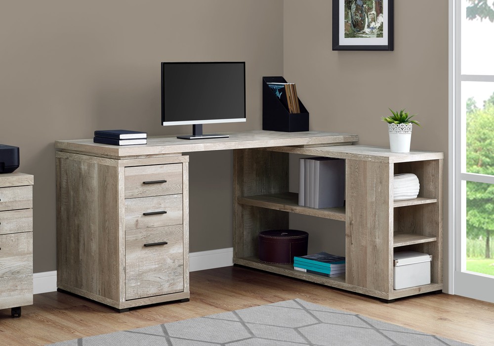 COMPUTER DESK - TAUPE RECLAIMED WOOD LOOK / LEFT OR RIGHT FACING CORNER