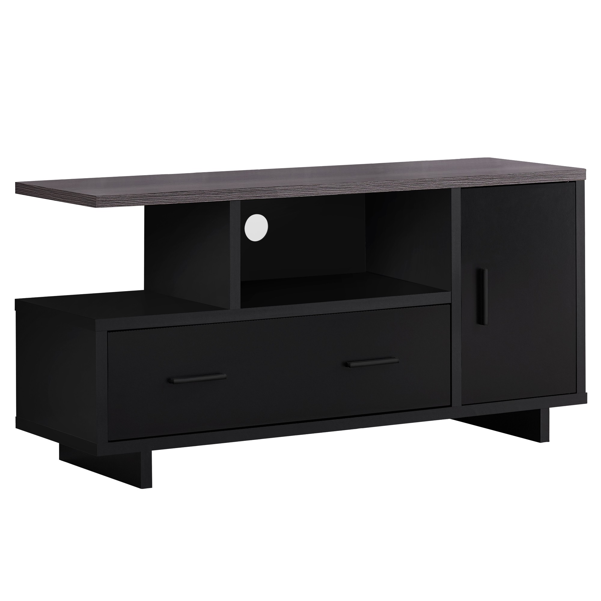 TV STAND - 48"L / BLACK / GREY TOP WITH STORAGE