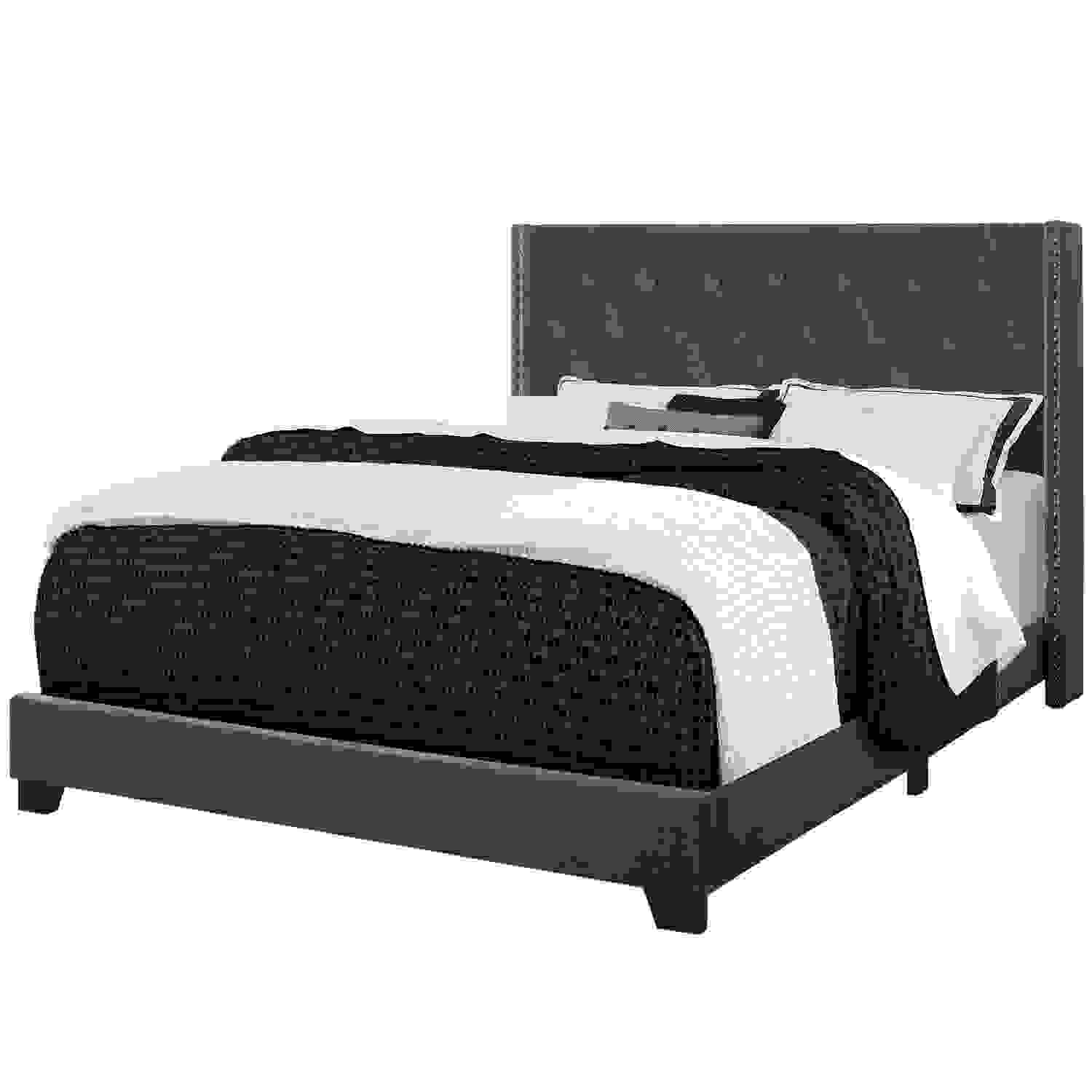 BED - QUEEN SIZE / DARK GREY VELVET WITH CHROME TRIM