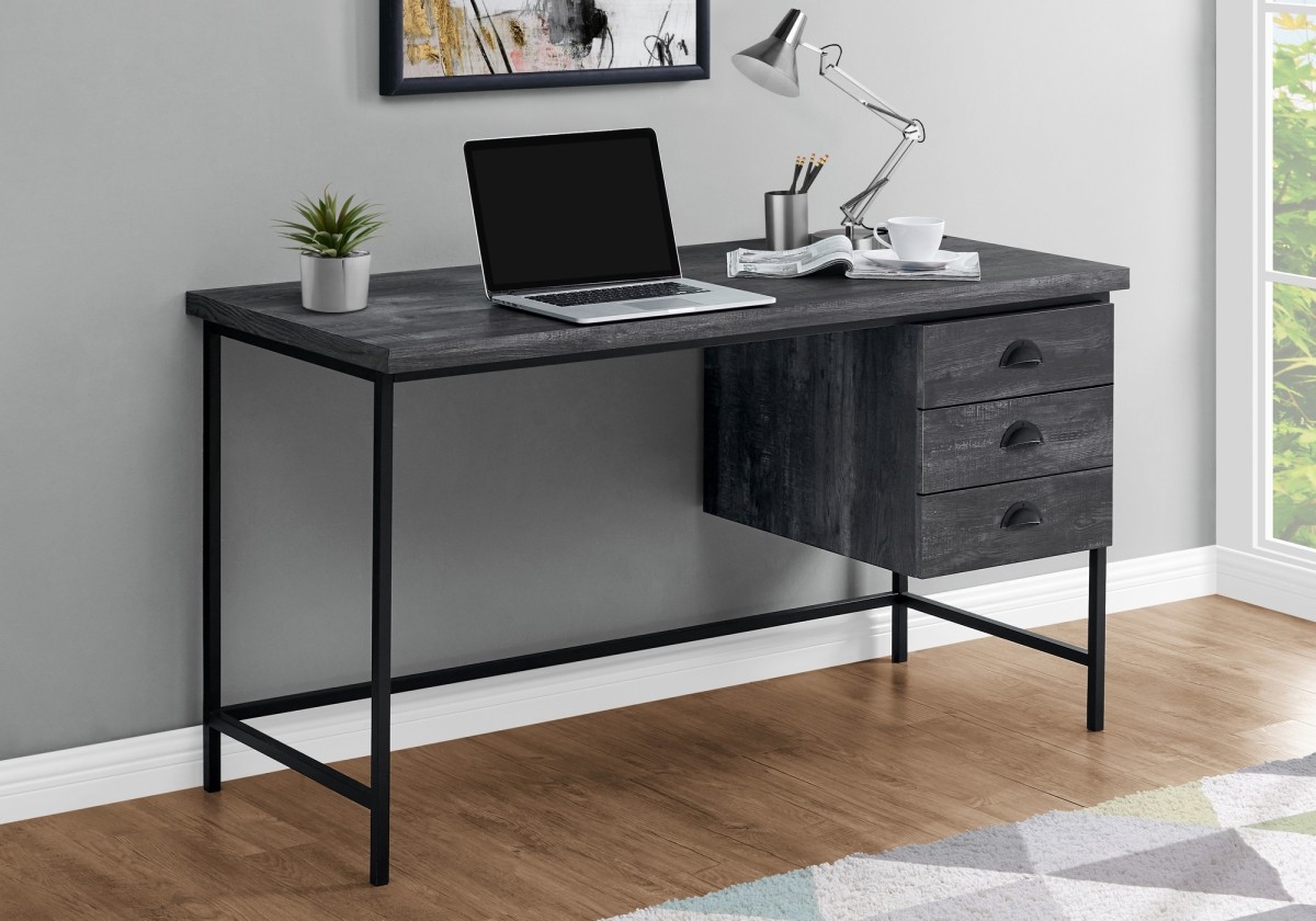 COMPUTER DESK - 55"L / BLACK RECLAIMED WOOD / BLACK METAL