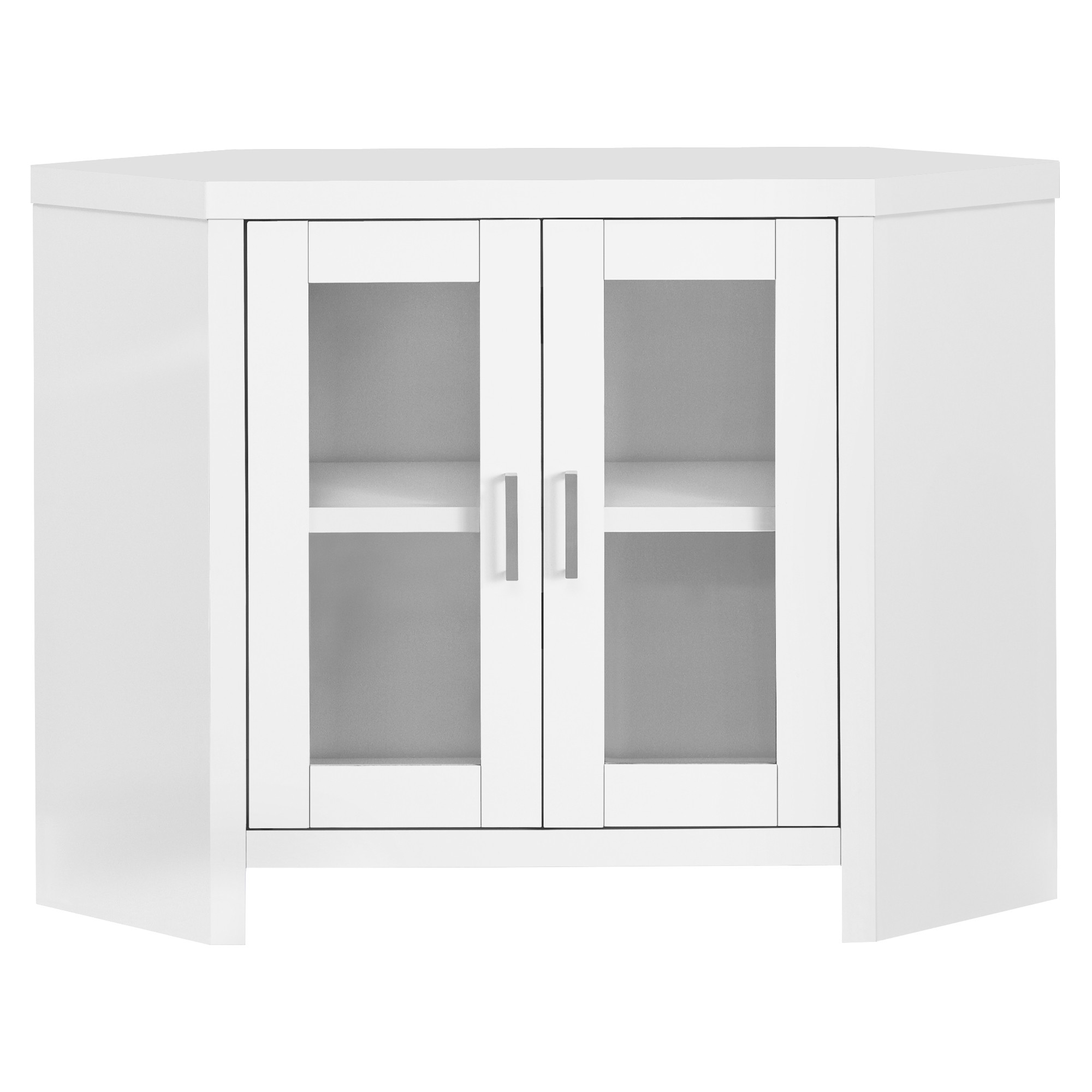 TV STAND - 42"L / WHITE CORNER WITH GLASS DOORS