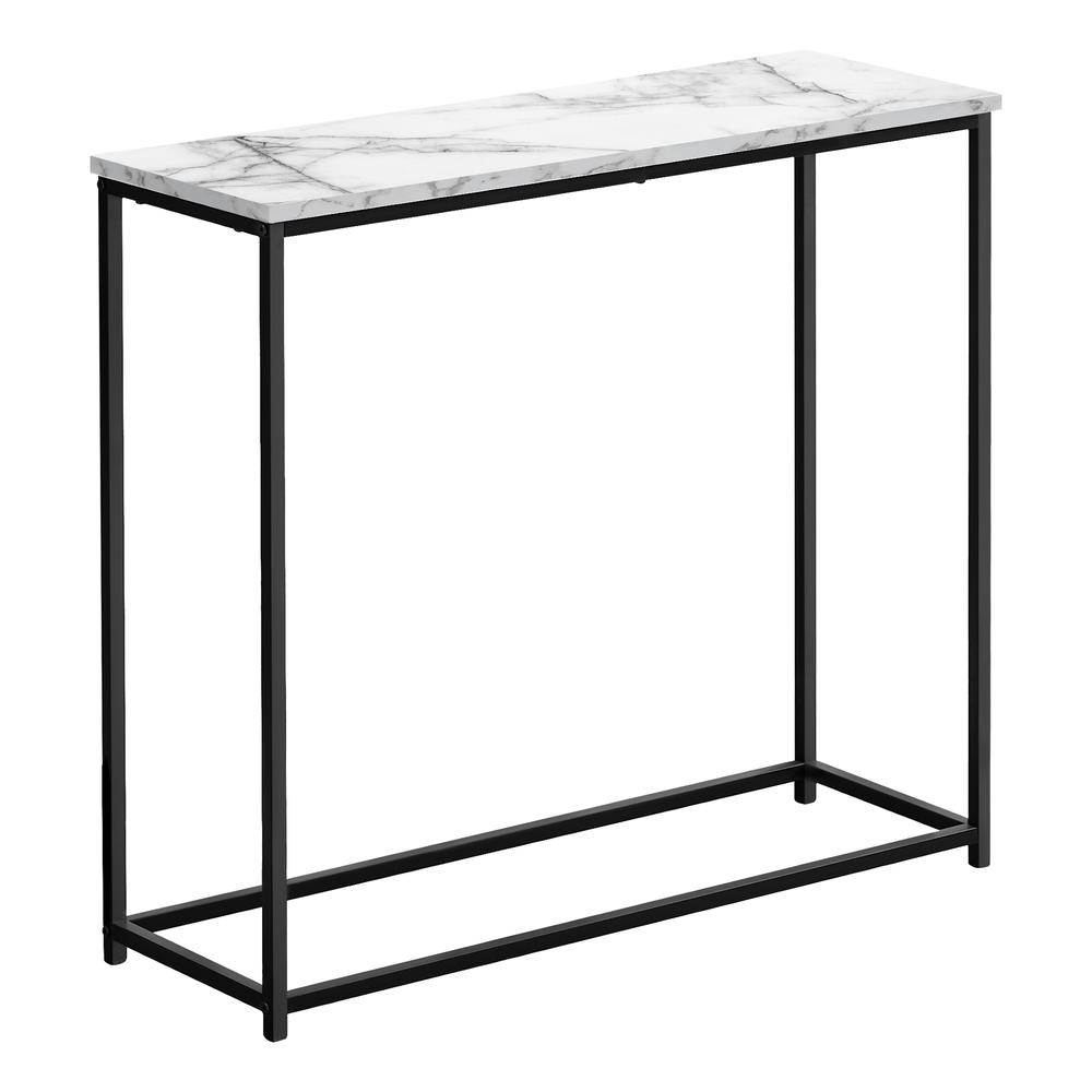 ACCENT TABLE - 32"L / WHITE MARBLE / BLACK METAL CONSOLE