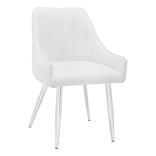 Dining Chair - 2Pcs, 33"H, White Leather-Look In Chrome