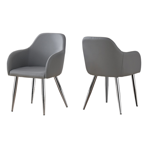 Dining Chair - 2Pcs, 33"H, Grey Leather-Look, Chrome