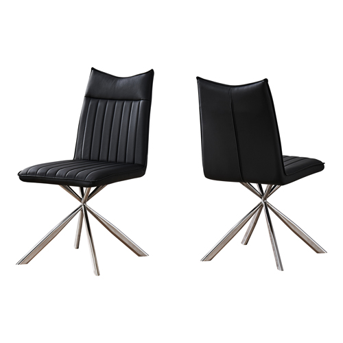 Dining Chair - 2Pcs, 36"H, Black Leather-Look, Chrome