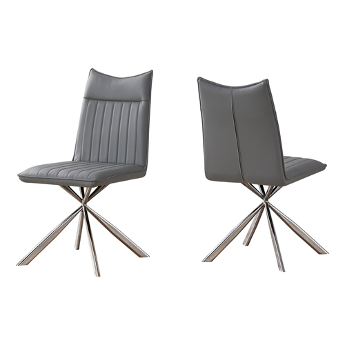 Dining Chair - 2Pcs, 36"H, Grey Leather-Look, Chrome