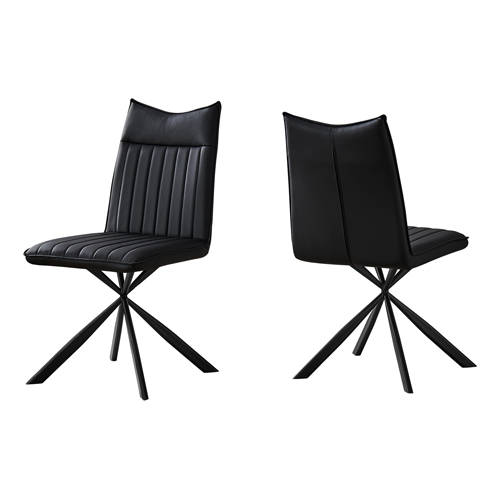 Dining Chair - 2Pcs, 36"H, Black Leather-Look, Black